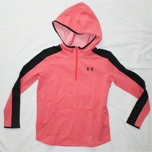 Under Armour Boys 1/4 Zip UA Hoodie Top Youth Red Black Large 1345510-608